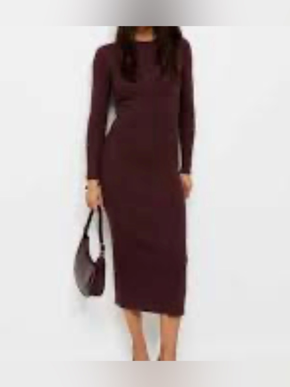 Zara Long Sleeve Ribbed Midi Dress in Deep Burgundy